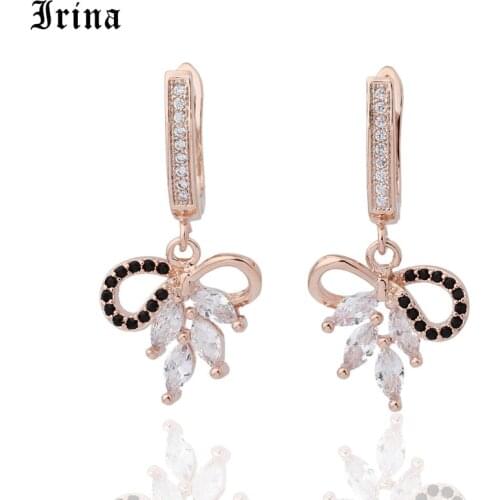 Irina 585 Fashion Design symmetrical sparkling Delicate small earrings Creative Personality Black And White Wedding Jewelry