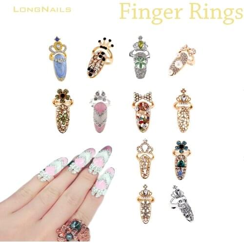 1.5*2cm Royal-Crown FingerNail Rings Knuckle Nail Protector Jewelry Luxury Charm Nailcover Adjustable Nail Tips Alloy Rings 17mm