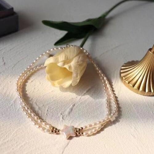 Best seller 2021 new design bridal beautiful choker two rows real pearl women gold necklace can customize length lady gift