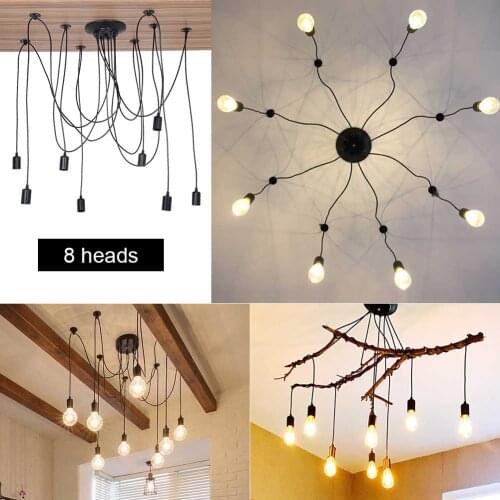 8 Head 2 Meter Line Cable Tiannian Scattered Flower Spider Multi-Head Retro Chandelier For E27 Bulb Black Ceiling DIY Decoration