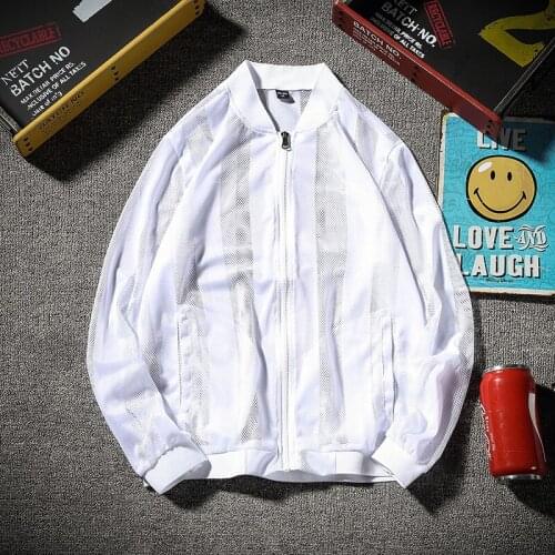 Spring Summer Mens Bomber Jackets Fashion Casual Thin Stripe Sunscreen Coats Chamarras Para Hombre