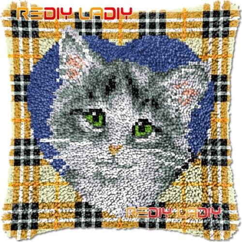 Latch Hook Cushion Kitten DIY Needlepoint Kits Chunky Acrylic Yarn Arts Crocheting Lofty Pillow Case Hobby & Crafts