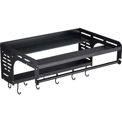 Wall-Mounted Microwave Oven Rack Aluminum Kitchen Storage Microwave Shelf Oven Support Organizer Shelf With Hooks