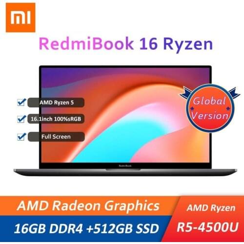 Xiaomi Mi RedmiBook 16 Laptop Ryzen 5 4500U 16GB DDR4 + 512GB SSD 16.1 Inch FHD 100%sRGB Office Student Game Notebook Slim PC