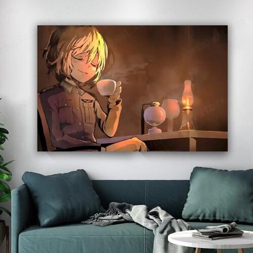 Youjo Senki Poster Print,Anime Wall Decoration,Gril Artwork,Tanya Degurechaff Art Poster,Uniform Watercolor Print,Anime Wall Art