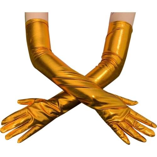 Sexy Stretch PU Leather Skinny Long Glove Punk Rock Hip Hop Jazz Disco Dance Gloves Shiny Metallic Mittens Cosplay Accessory