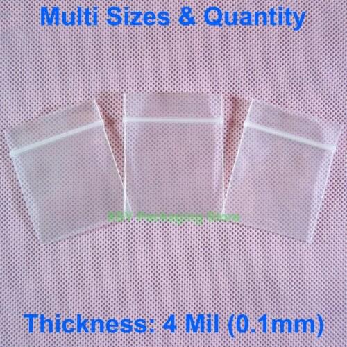 4 Mil Thick Plastic Reclosable Zipper Bags EXTERIOR SIZE 1" x 1.2" / 1.2" x 1.5" / 1.5" x 2" (25 x 30mm / 30 x 40mm / 40 x 50mm)