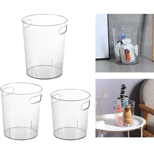 Transparent Trash Can Desktop Garbage Bin with Handles Kitchen Home Bedroom Office Dorm Kids Room Storage Case Sundries Barrel