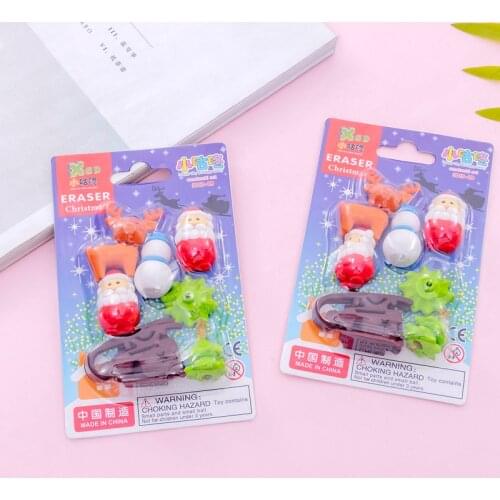 6 Pcs/Lot Reindeer Christmas Card Rubber Suit Students Rubber Christmas Gift Prizes Students Gift Wholesale