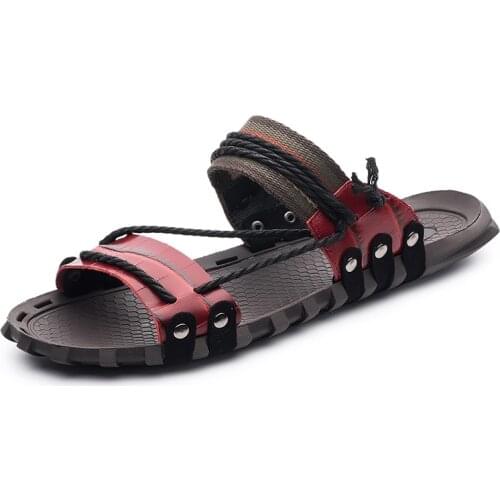 2019 Summer mens Slippers leisure Beach slides cow genuine leather Non-slip sandals fashion patchwork man causal colors shoes