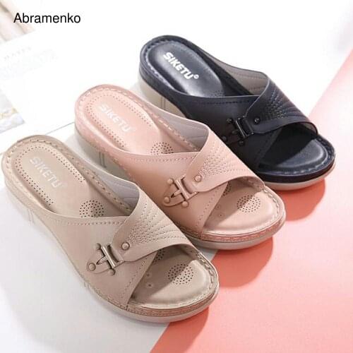 New Summer Women Wedge Slippers Open Toe Sandals Anti-slip Casual Comfortable Female Platform Beach Shoes Large Size Qq32