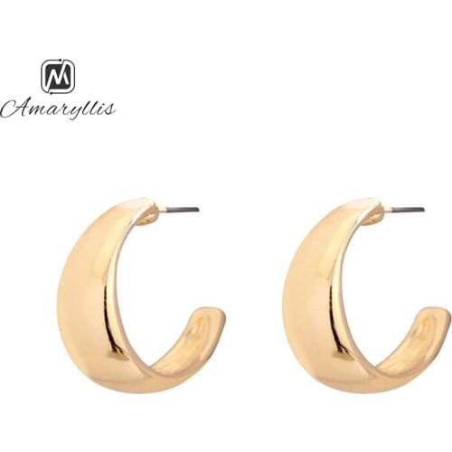 Amaiyllis Simple Geometric Stud Earrings For Women Party Metal C Shaped Earrings Gold Color Cut Circle Earrings Drop Shipping