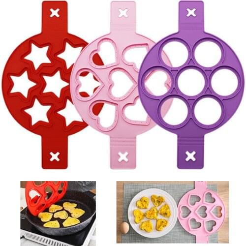 Silicone Fried Egg Mold Multiple Shapes 7 Holes Nonstick Pancake Maker Kitchen Baking Breakfast Fried Egg Tool Egg Ring Mold