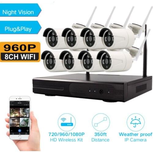 H.265+ 8CH 1.3MP Security Camera System Kit 8PCS HD IP Camera Outdoor Waterproof CCTV Home Video Surveillance Monitor NVR Set