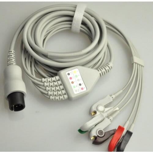 Compatible Universal/Normal UU Round connector 6pin with 5 lead ecg cable,Crab Clip type,AHA