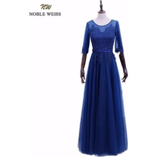 Evening Dresses Long Elegant O-Neck A-Line Floor Length Lace Evening Dress Robe De Soiree Party Dress with Half Sleeves