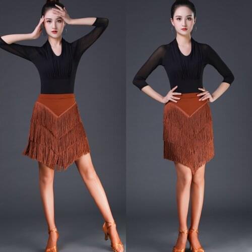 2021 New Style Latin Dance Skirt Fringe Women Dancing Tassel Irregular Skirt Ballroom Rumba Chacha Samba Dancing Performamnce