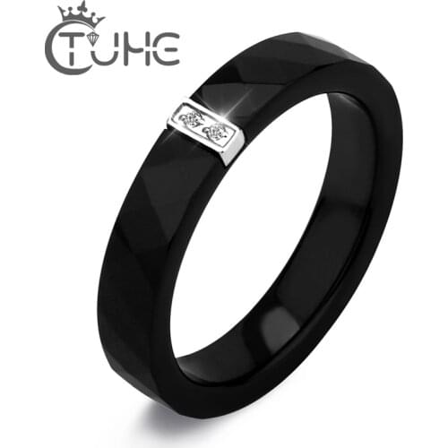 Black White 3MM Simple Style Women Rings With Two Crystal Made Of Healthy Ceramic Material Rings Anniversary Christmas Gift