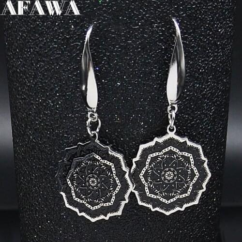2021 Fashion Yoga Lotus Stainless Steel Earring Women Black Enamel Flower of Life Drop Earrings Jewelry pendientes mujer E612992
