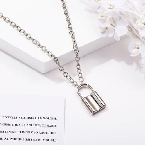 Stainless Steel Silver Color PadLock Pendant Necklaces Brand New link Chain lock Necklaces collar ras du cou collier femme women