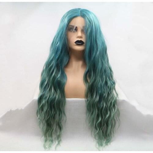 Sylvia Mixed Green Synthetic Lace Front Wigs For Women Hair Long Loose Wave Hair Heat Resistant Fiber Long Cosplay/ Parting