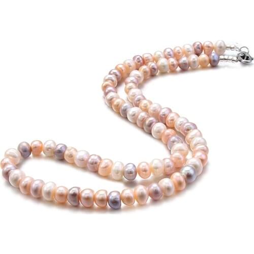 SENEN GIRL Fashion Multicolor Freshwater Pearl Necklace for Women Gift Beads Handmade 6-7mm Pearl 45mm Length Necklace