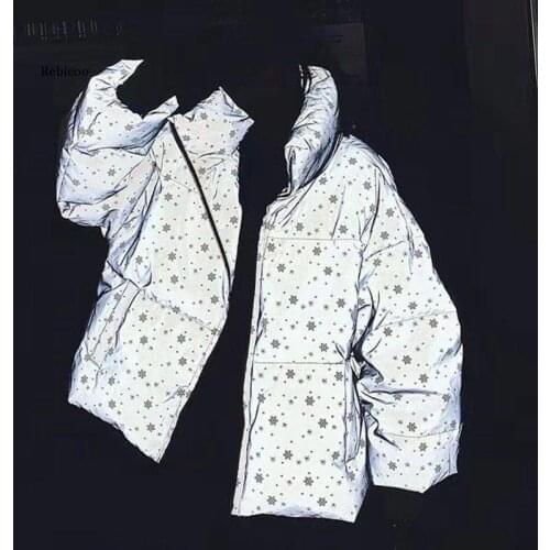 Night Glowing Winter Down Jacket Womens Short Silver Loose Large Size 2020 New Bread Jacket Female Down Coat