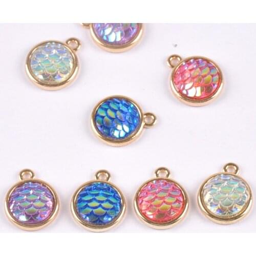 10pcs mixed color mermaid Charms Resin scale roundness Pendants for Jewelry Bracelet Necklace Making 13mm YKL0716