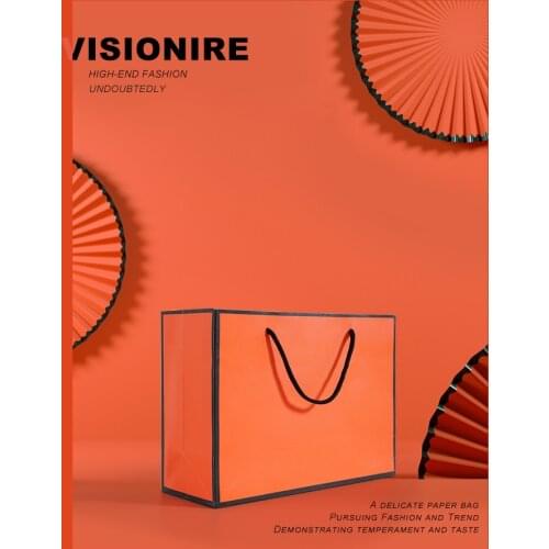 100PCS/LOT Free Printing LOGO Design orange Paper Bag Gift Bag With Black Side Thickening Shopping Bag/ Carrier Bag