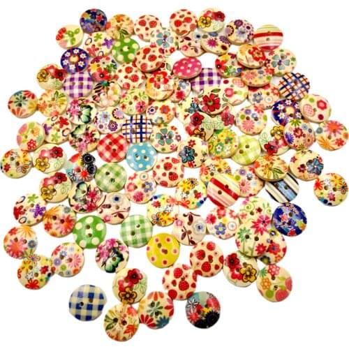 100x Wood Buttons Mixed Patterned for Sew On DIY Scrapbook Cardmaking Craft 15mm