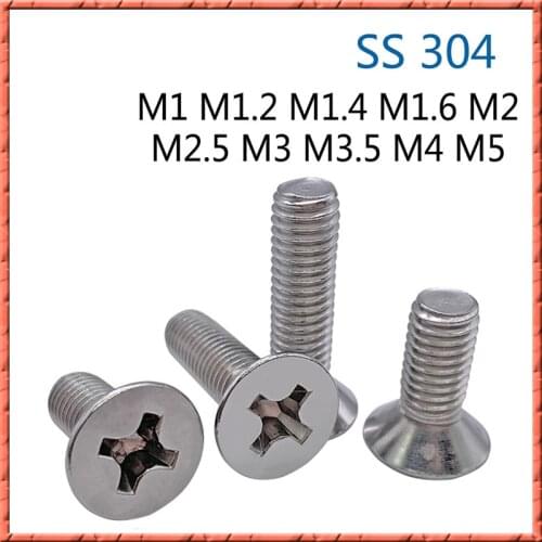 200-500pcs/lot Stainless steel countersunk head cross slot machine screw oval countersunk head screw small flat screw M1-M5*L