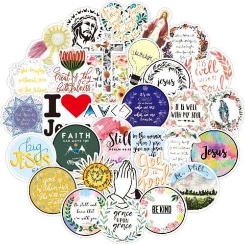 50Pcs Jesus Christians Believe In Famous Sayings Word Stickers For Styling Motorcycle Kids Toy Waterproof Graffiti Decal
