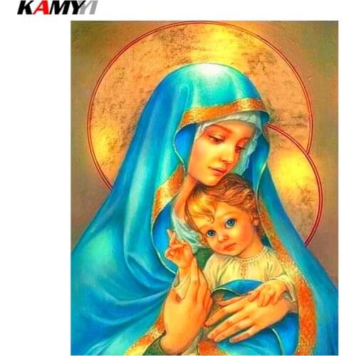 Virgin Mary Christ Robe 5D DIY Diamond Painting Cross stitch Religious Icons Pictures DIY 3D Diamond Embroidery Jesus blue gift