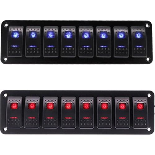 8 Gang Switch Panel Waterproof For Marine Boat Caravan RV Universal Toggle Switch ON-OFF Rocker Panel With Red Blue Light 12/24V