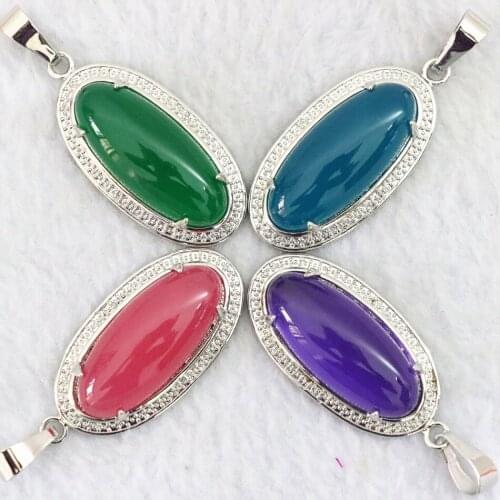 Free shipping 4 colors 22*42mm oval shape pendant high grade semi-precious jades stone diy long chain necklace accessories B1103