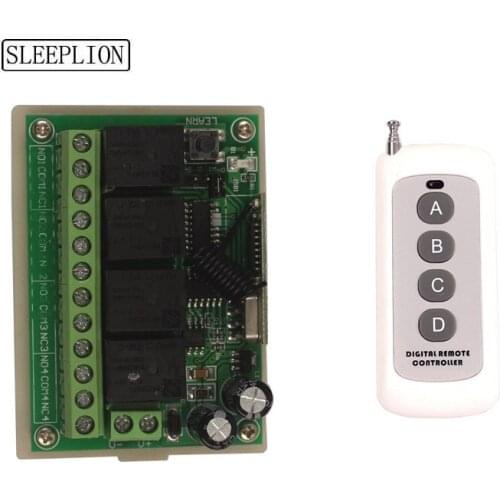 Sleeplion 100M 4 Channel DC 12V 4CH RF Wireless Remote Control Switch System For Garage Gate Door Transmitter Receiver