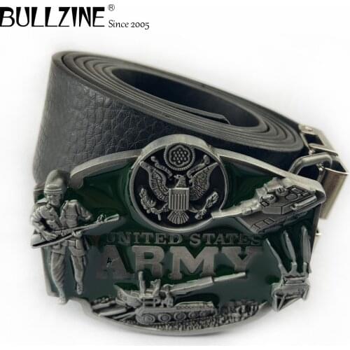 Bullzine zinc alloy retro US Army military belt buckle jeans gift belt buckle Free PU belt FP-02236 drop shipping