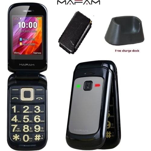 Clamshell Phone Easy To Use For Senior SOS Speed Call Charging Dock Torch Large Button Hearing Aids Cover Basic Free Leather