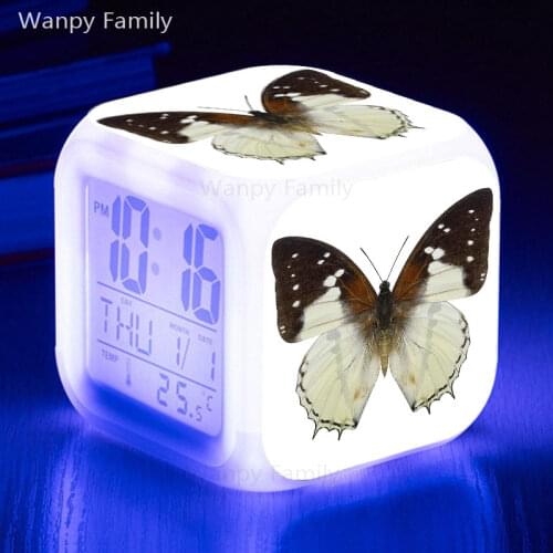 Butterfly alarm clock 7 Color change LED glowing Digital Clock for Kids room Multifunction luminous Electronic Alarm Clock