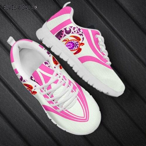 ELVISWORDS Light Colored Tribal Turtles Print Breathable Ladies Air Mesh Sneakers Lace Up Flat-Shoes Walking Shoes for Women