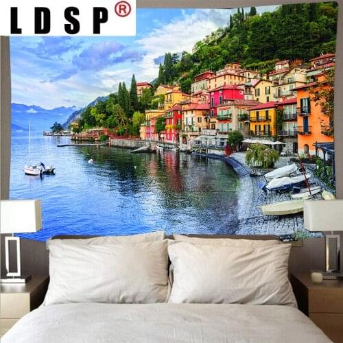 LDSP Beautiful Forest River Scenery Boat Tapestry Art Psychedelic Wall Hanging Beach Towel Thin Blanket Living Home decor