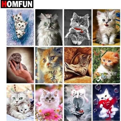 HOMFUN Full Square/Round Drill 5D DIY Diamond Painting "Animal cat book" 3D Diamond Embroidery Cross Stitch Home Decor Gift