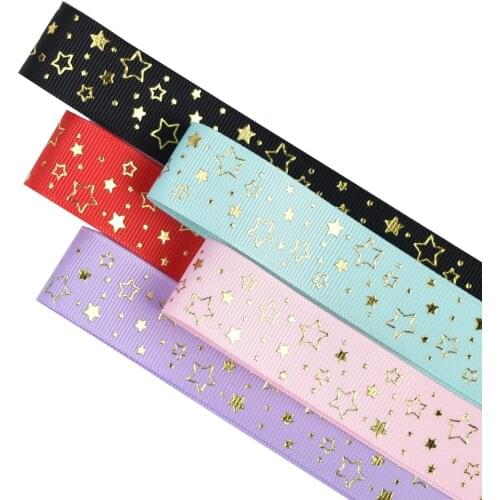 HSDRibbon 22mm 7/8inch HSD-Genuine Star Pattern Foil Printed on Grosgrain Ribbon 50Yards/Roll