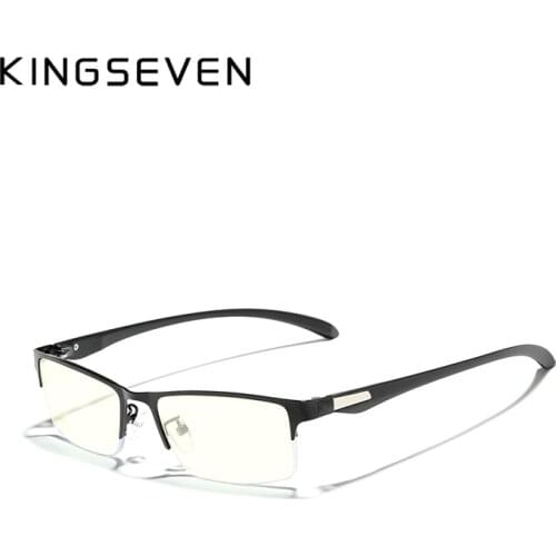 KINGSEVEN DESIGN Men TR90 Alloy Glasses Frame Fashion Male Square Ultralight Anti-Blue Light Computer Prescription Eyeglasses