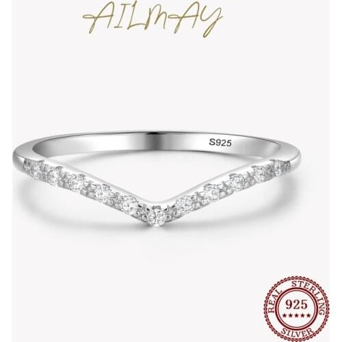 Ailmay Genuine 925 Sterling Silver Ransparent CZ Simple Water Drop Shape Stackable Rings For Women Statement Jewelry Gift