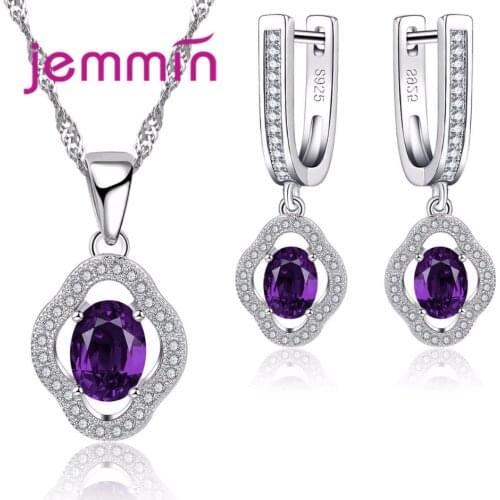Wedding Jewelry Sets Necklaces And Earrings Fine 925 Sterling Silver Amethyst Engagement Jewellery Set For Female Gift