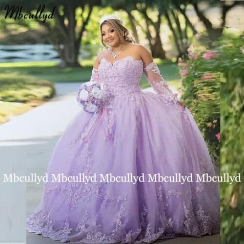Lavender Ball Gown Quinceanera Dresses Lace Long Sleeve Sweet 16 Dress Pageant Gowns vestido de 15 anos años quinceañera