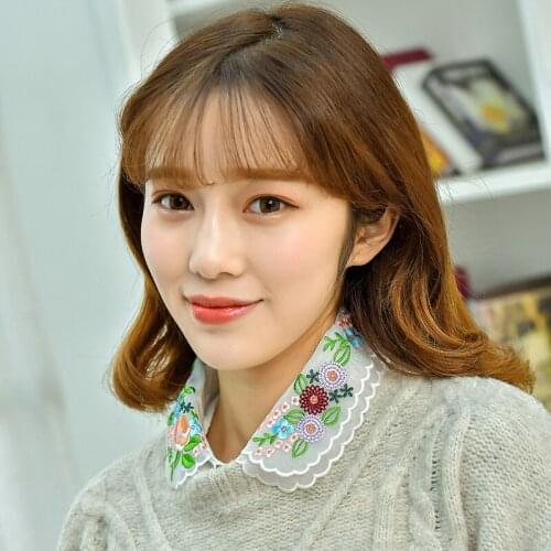 Linbaiway 2021 Embroidered Sweater Lapel Fake False Collar Female White Tie Detachable Collars Button Blouse Tops Decorative