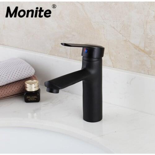 Monite Matte Black Basin Faucet Solid Brass Bathroom Basin Sink Mixer Tap Hot & Cold Black Faucet Mixer Bathroom Faucet