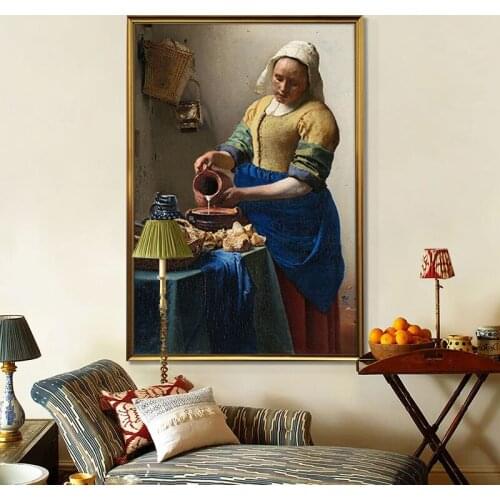 The Milkmaid By Johannes Vermeer Woman Famous Oil Painting on Canvas Cuadros Posters and Prints Wall Art Picture for Living Room